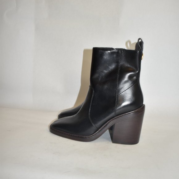 TORY BURCH SIERRA HEELED ANKLE BOOT PERFECT BLACK SQUARE 6.5 (2) (D22) - Picture 5 of 11